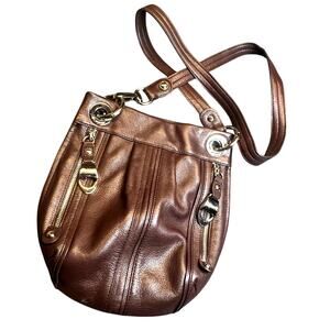 B Makowsky Pebbled Crossbody Bag Brown Soft Leather Double Front Zipper Magnetic